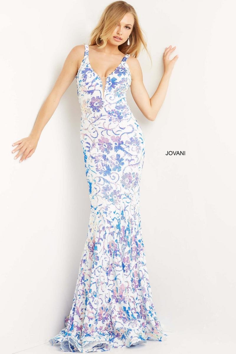 Jovani 08257 — Ivory/Purple Multiple