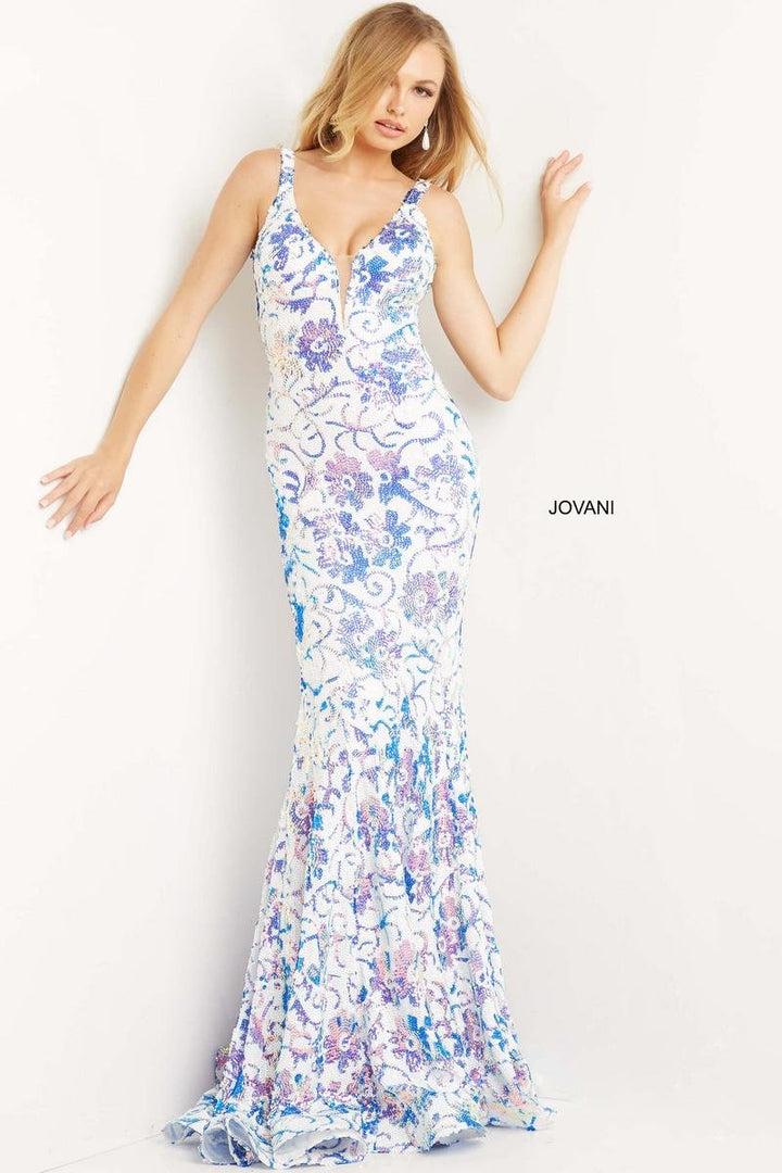 Jovani 08257 — Ivory/Purple Multiple