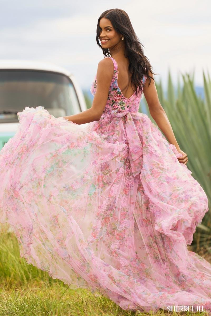 Sherri Hill 55622 Lavender Print Prom Dress