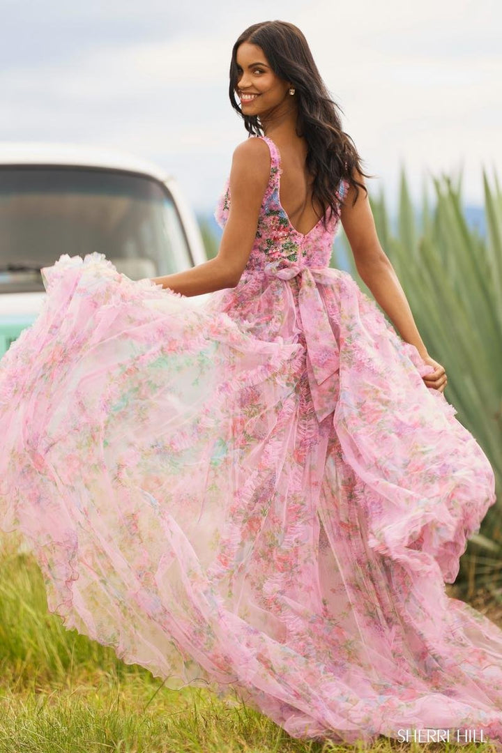 Sherri Hill 55622 Lavender Print Prom Dress