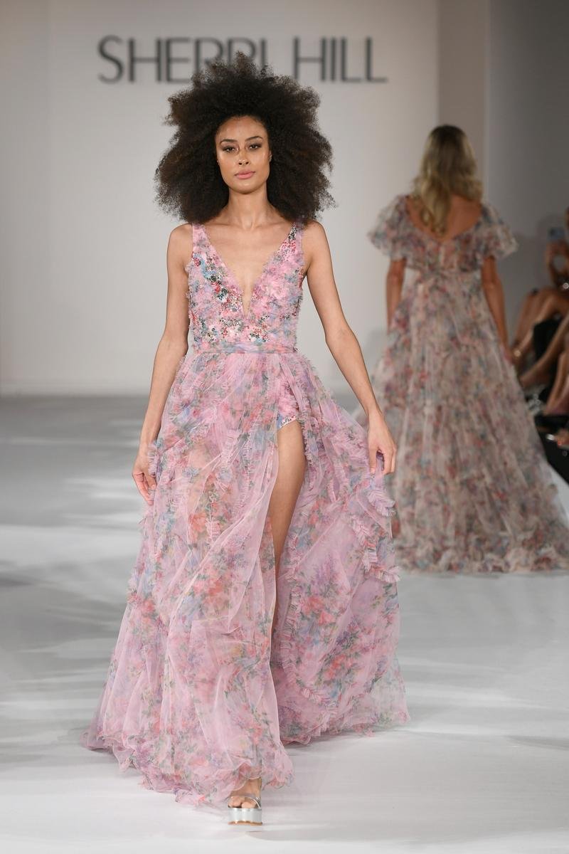 Sherri Hill 55622 Lavender Print Prom Dress