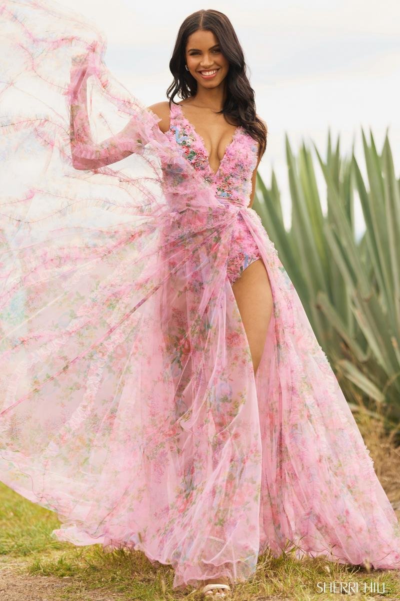Sherri Hill 55622 Lavender Print Prom Dress