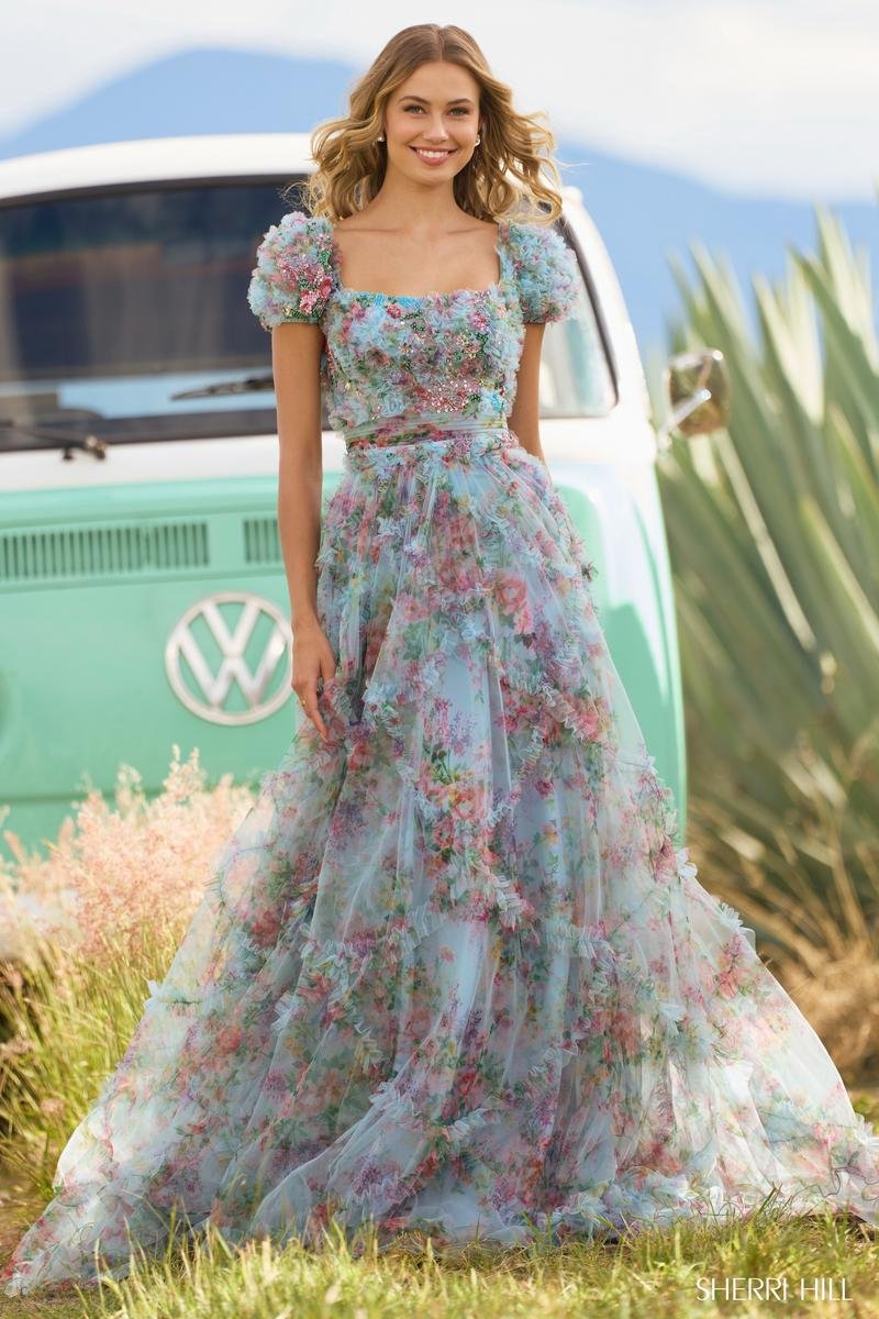 Sherri Hill 55560 — Light Blue Print