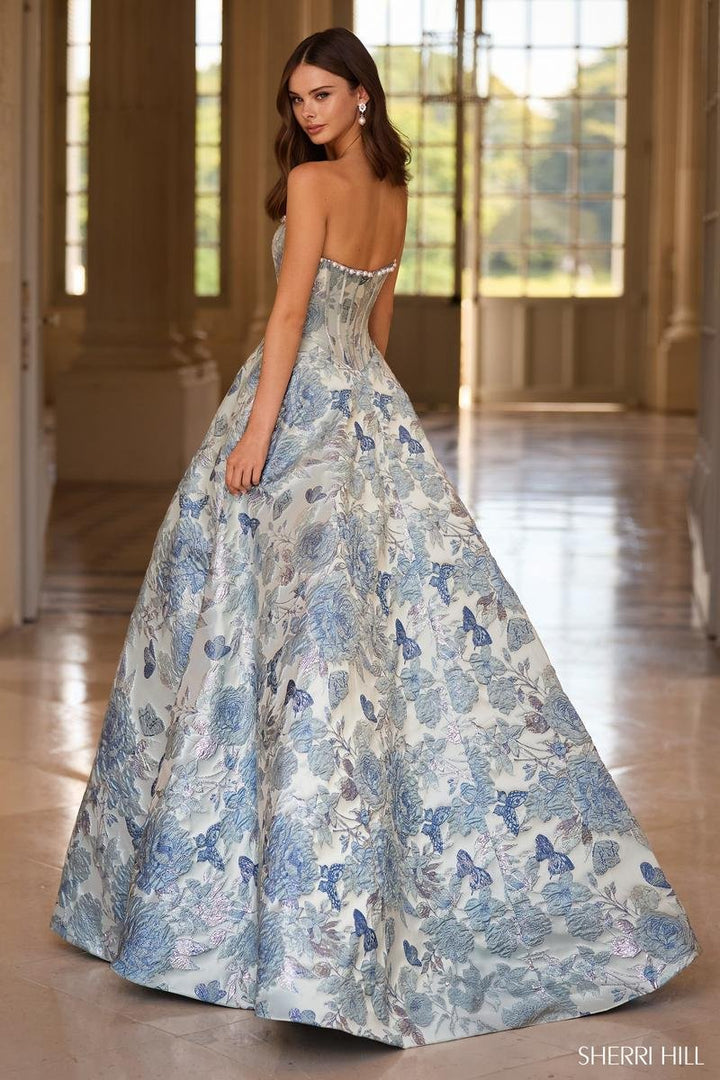 Sherri Hill 57741 Light Blue Print Prom Dress