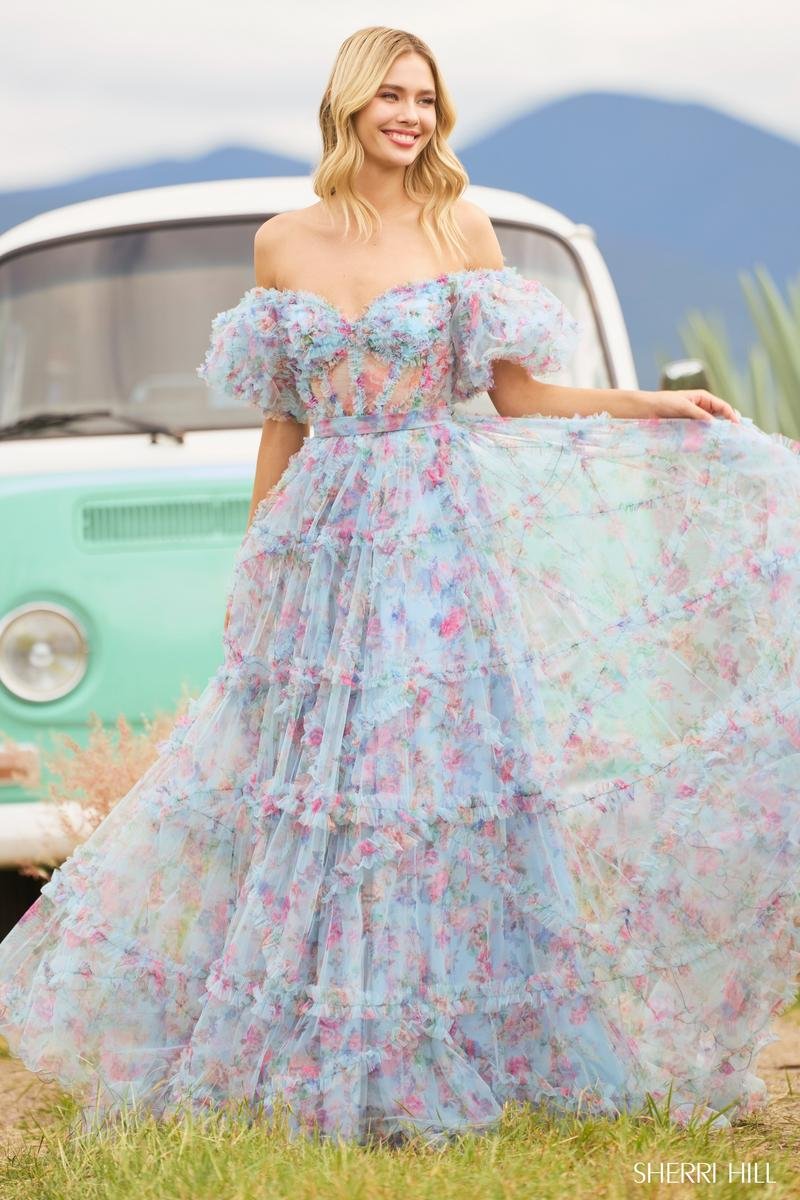 Sherri Hill 55541 — Light Blue Print