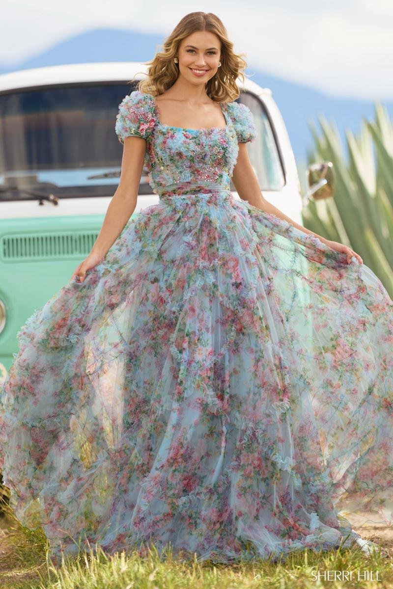 Sherri Hill 55560 — Light Blue Print