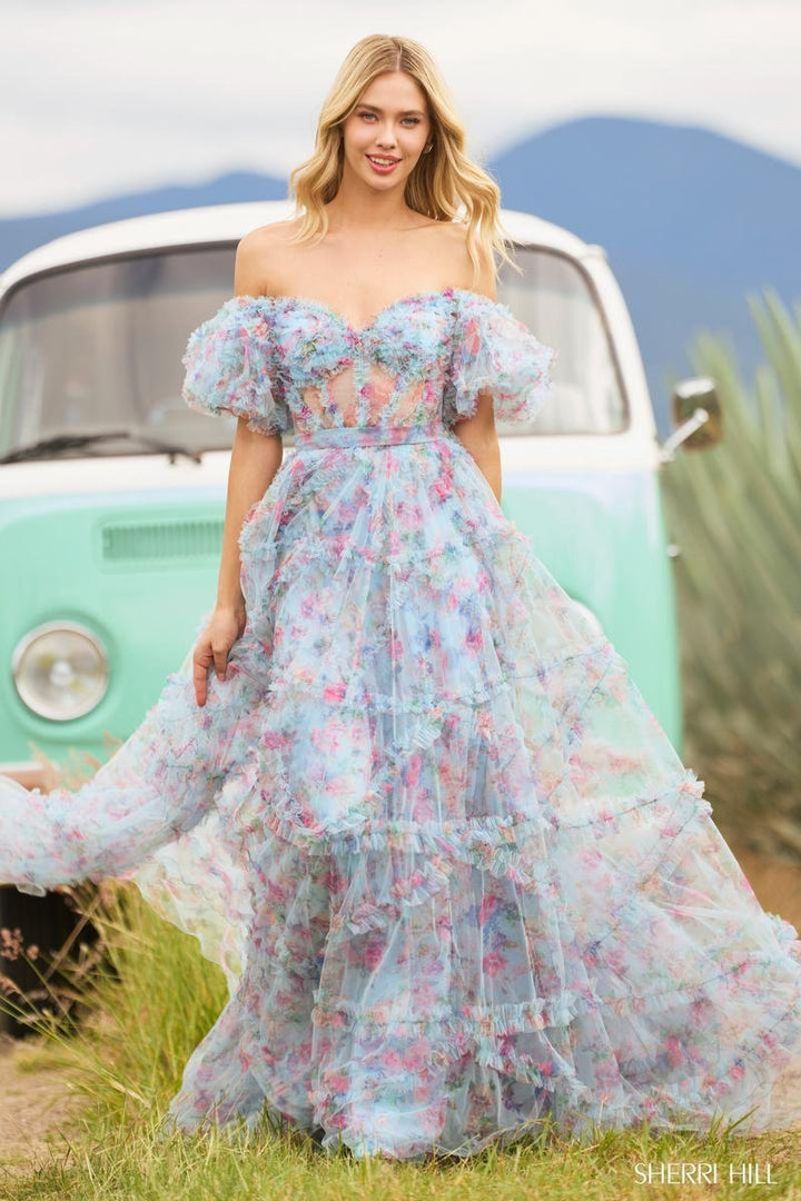 Sherri Hill 55541 — Light Blue Print