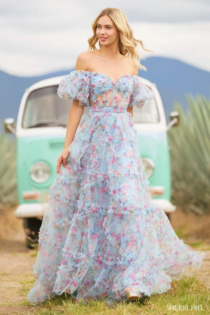 Sherri Hill 55541 — Light Blue Print