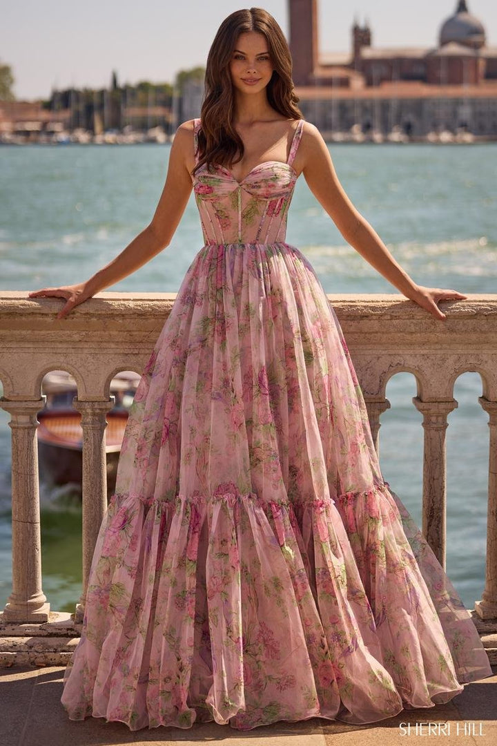 Sherri Hill 57628 Light Pink Print Prom Dress