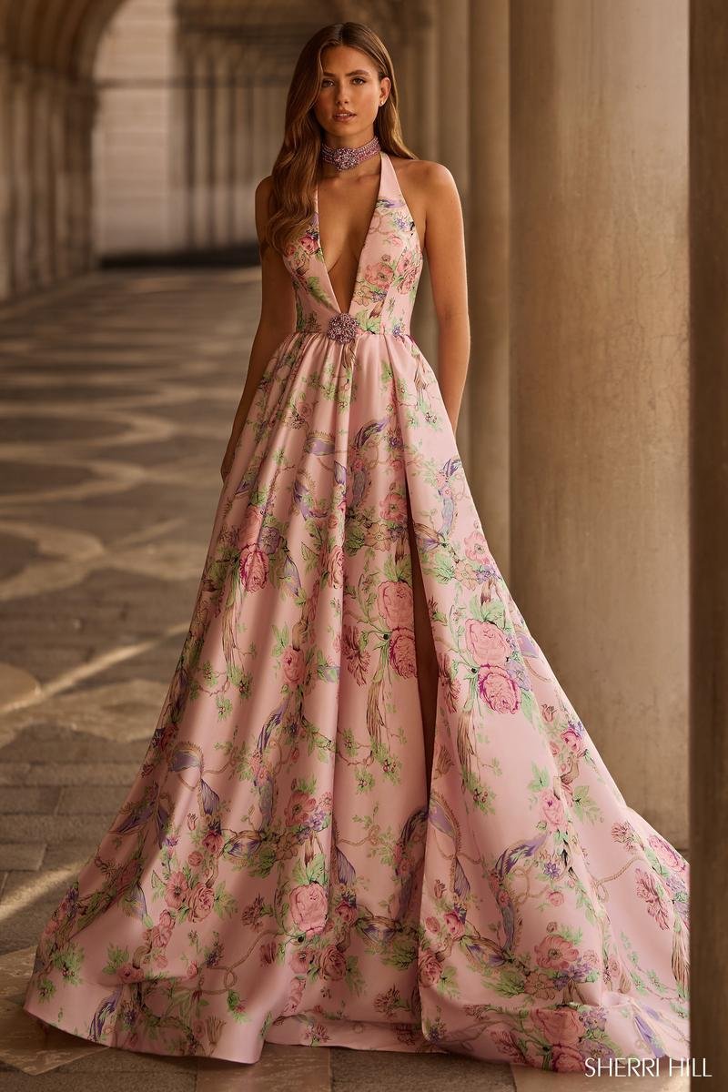 Sherri Hill 57600 Light Pink Print Prom Dress
