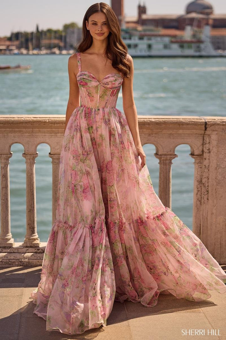 Sherri Hill 57628 Light Pink Print Prom Dress