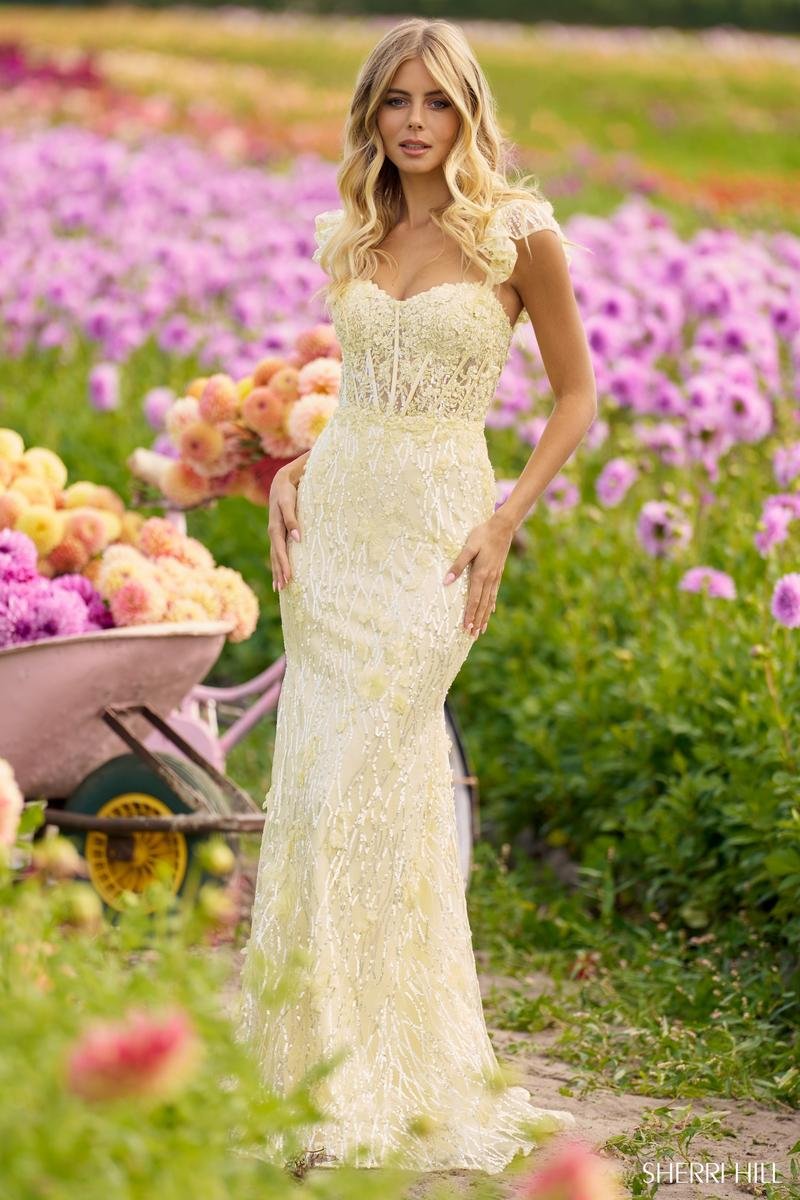 Sherri Hill 56209 Light Yellow Prom Dress