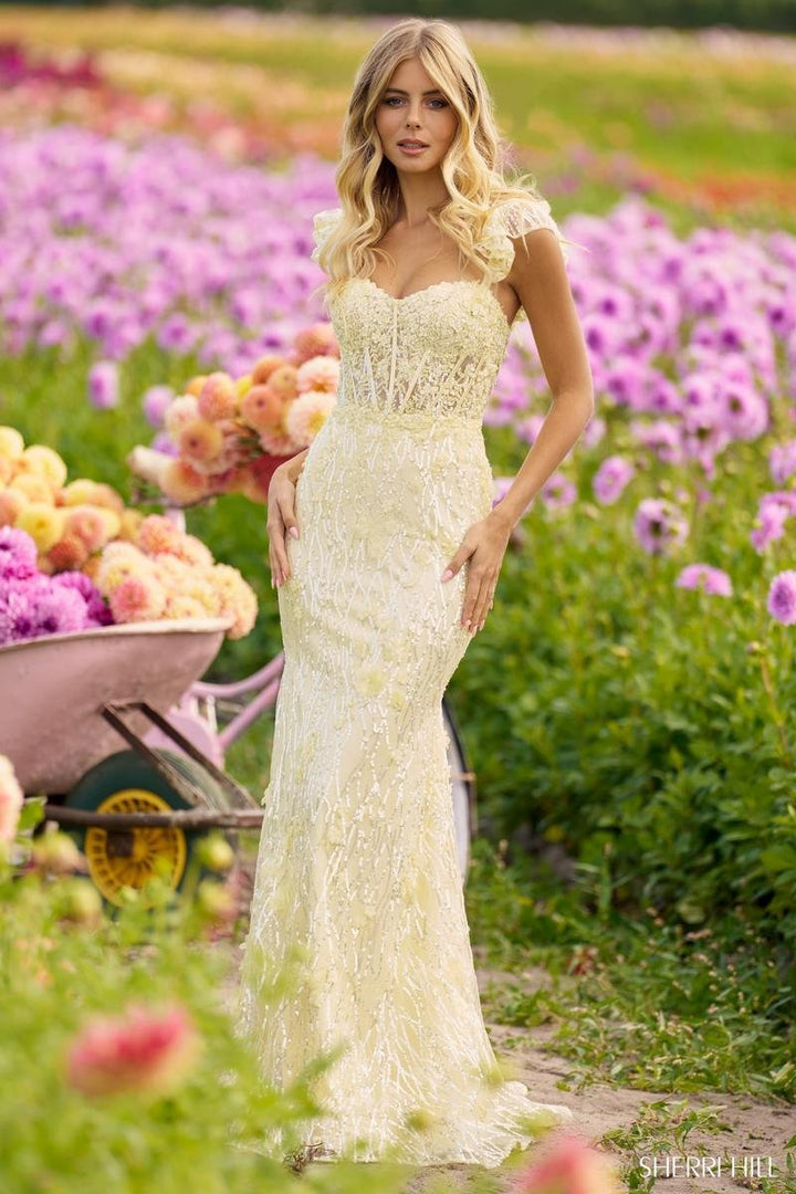 Sherri Hill 56209 Light Yellow Prom Dress