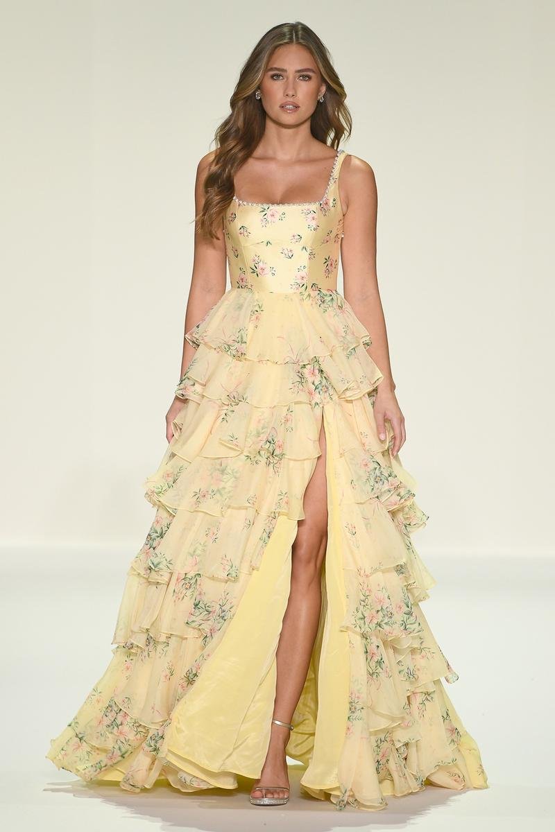 Sherri Hill 57911 Light Yellow Print Prom Dress