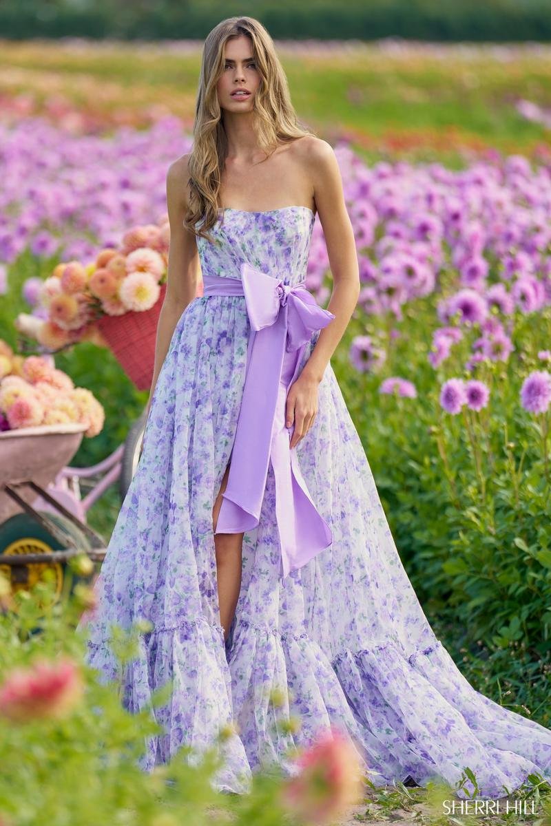 Sherri Hill 56243 Lilac Print Prom Dress