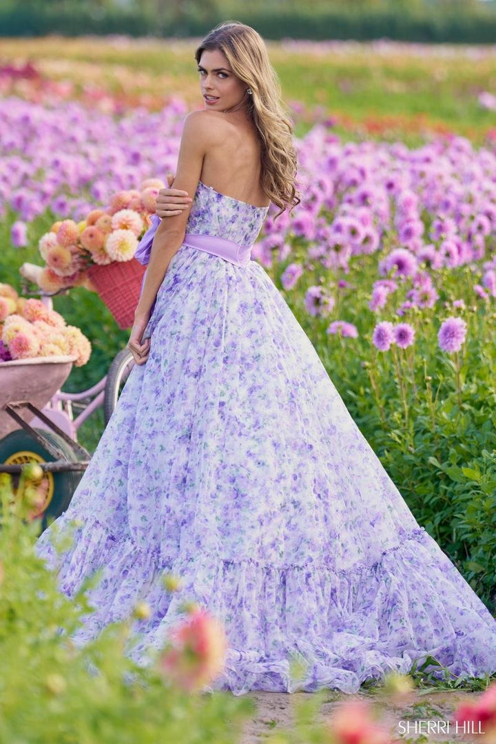 Sherri Hill 56243 Lilac Print Prom Dress