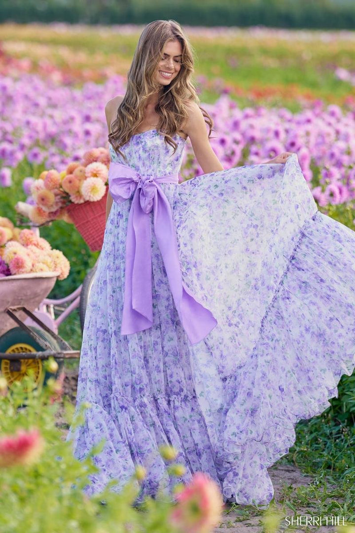 Sherri Hill 56243 Lilac Print Prom Dress