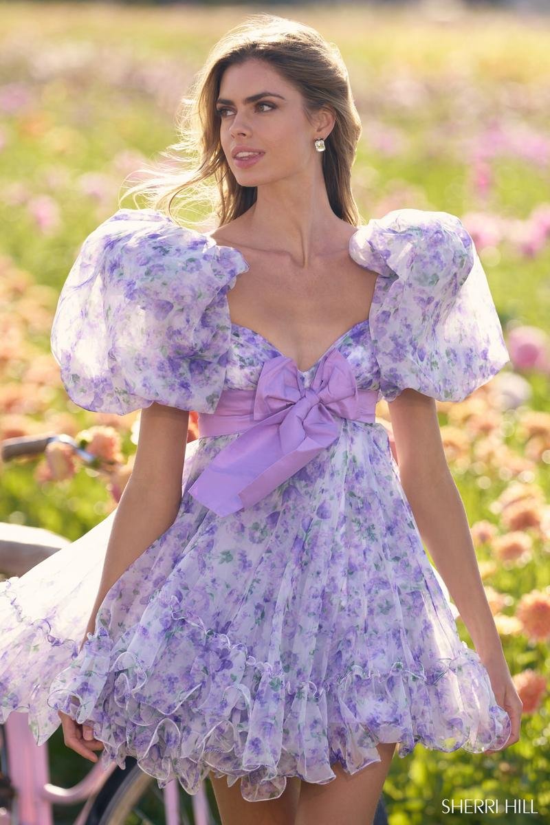 Sherri Hill 56383 Lilac Print Prom Dress