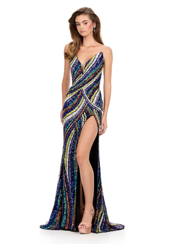 Ashley Lauren 12218 Multi Black Prom Dress