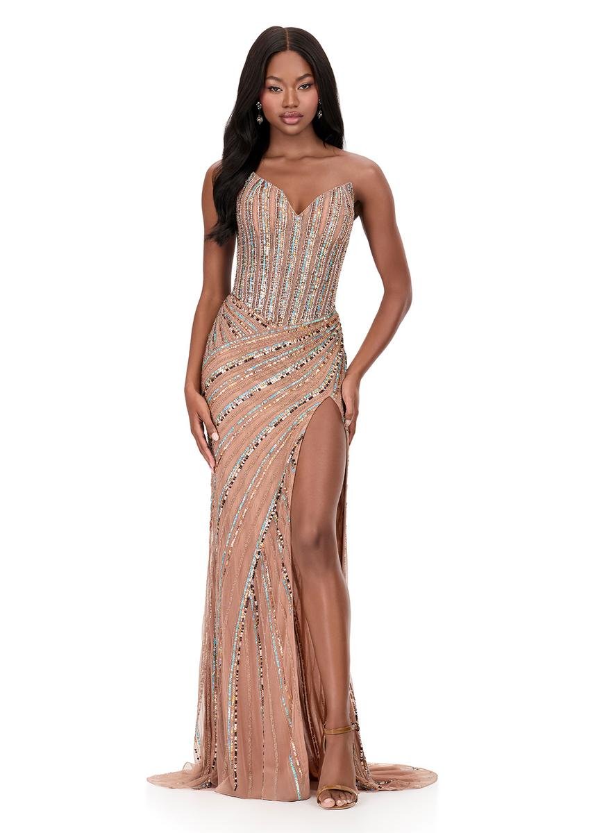 Ashley Lauren 12150 Multi Dark Nude Prom Dress