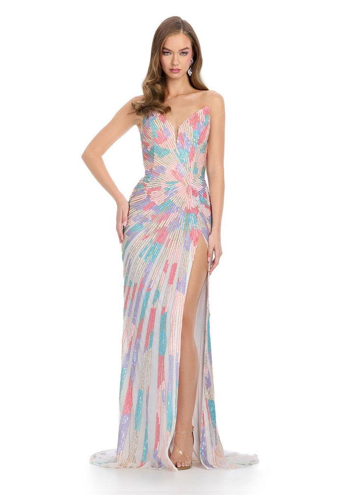 Ashley Lauren 11822 Multi Ivory Prom Dress