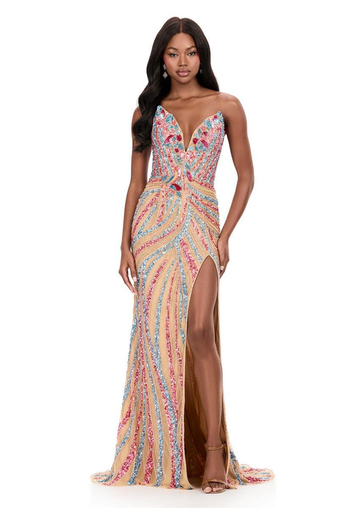 Ashley Lauren 12230 Multi Nude Prom Dress