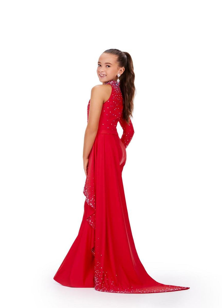 Ashley Lauren 8253 Neon Orange Prom Dress