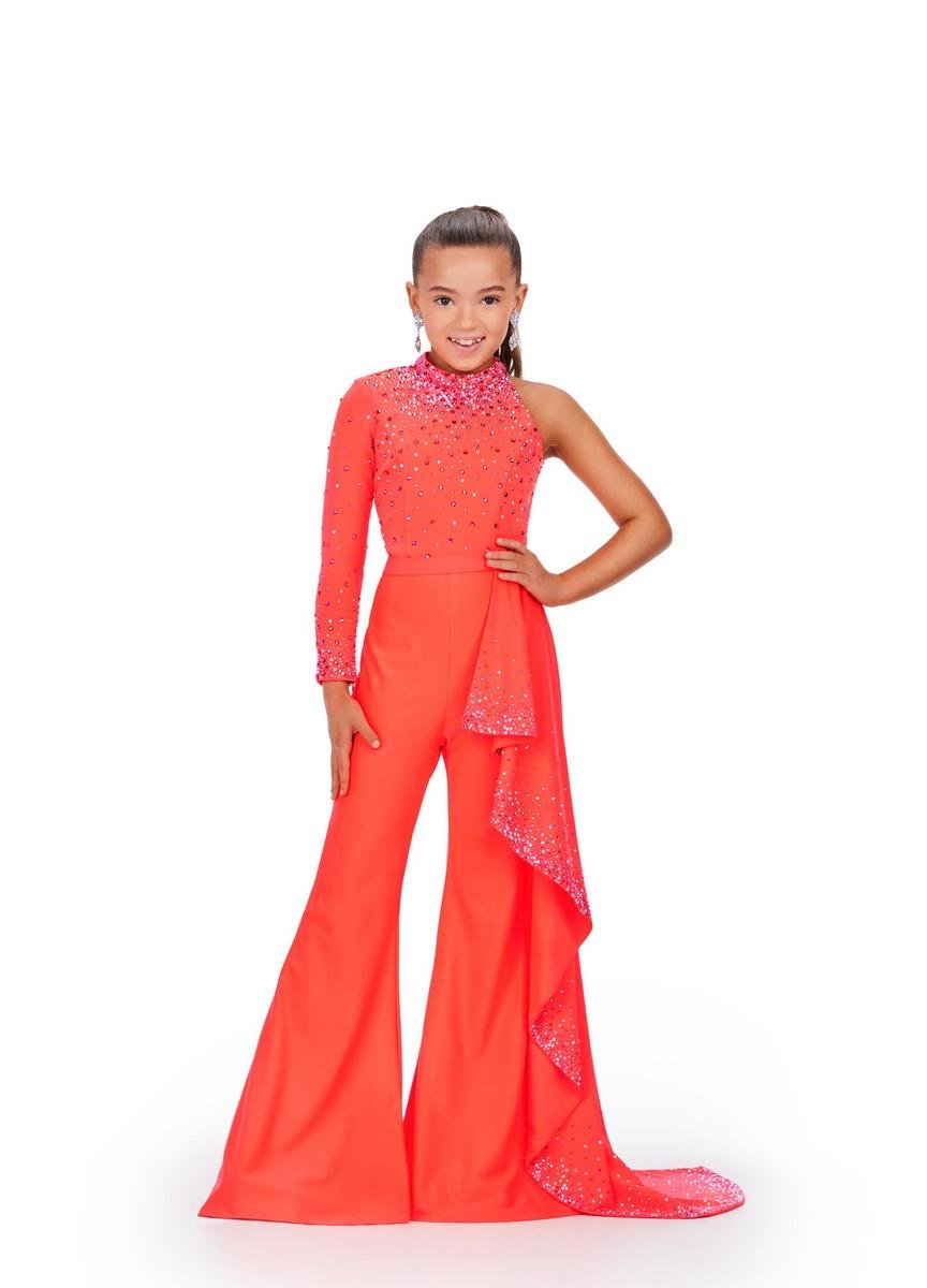 Ashley Lauren 8253 Neon Orange Prom Dress