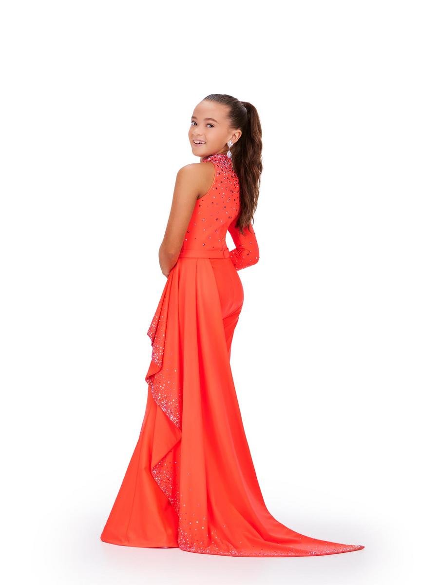 Ashley Lauren 8253 Neon Orange Prom Dress