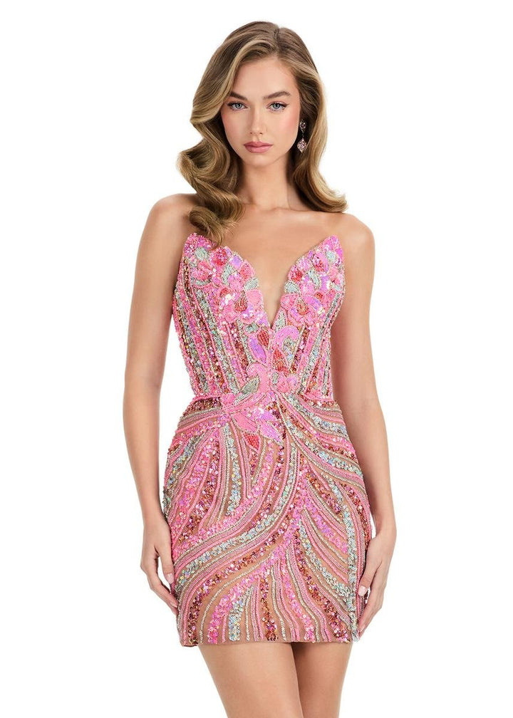 Ashley Lauren 4500 Neon Pink Nude Prom Dress