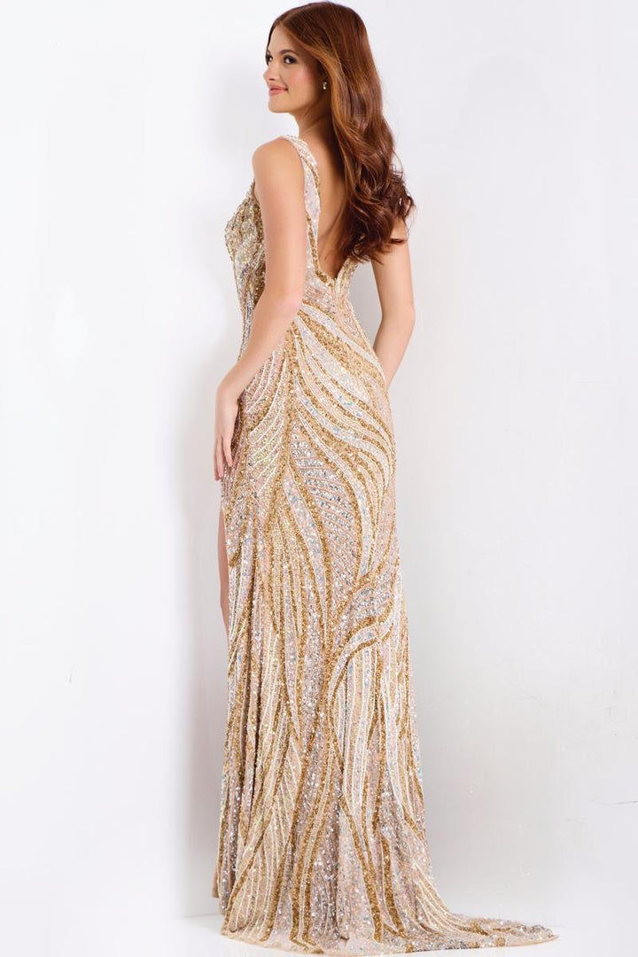 Jovani 42512 Nude Gold Multi Prom Dress