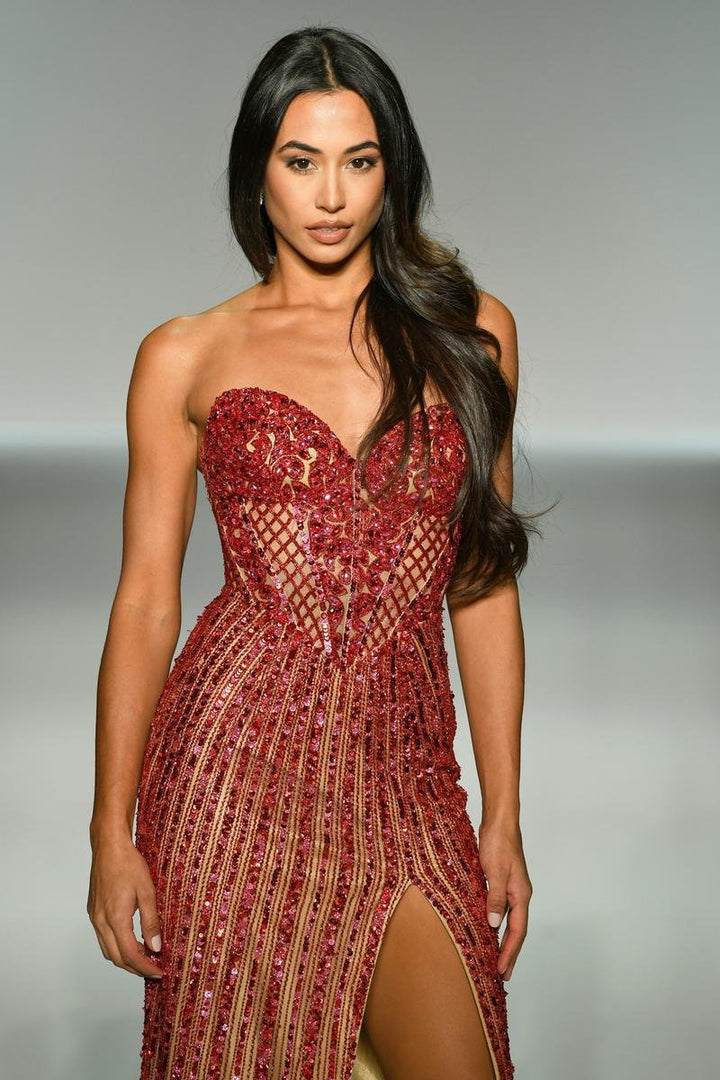 Sherri Hill 57065 Nude Red Fuchsia Prom Dress