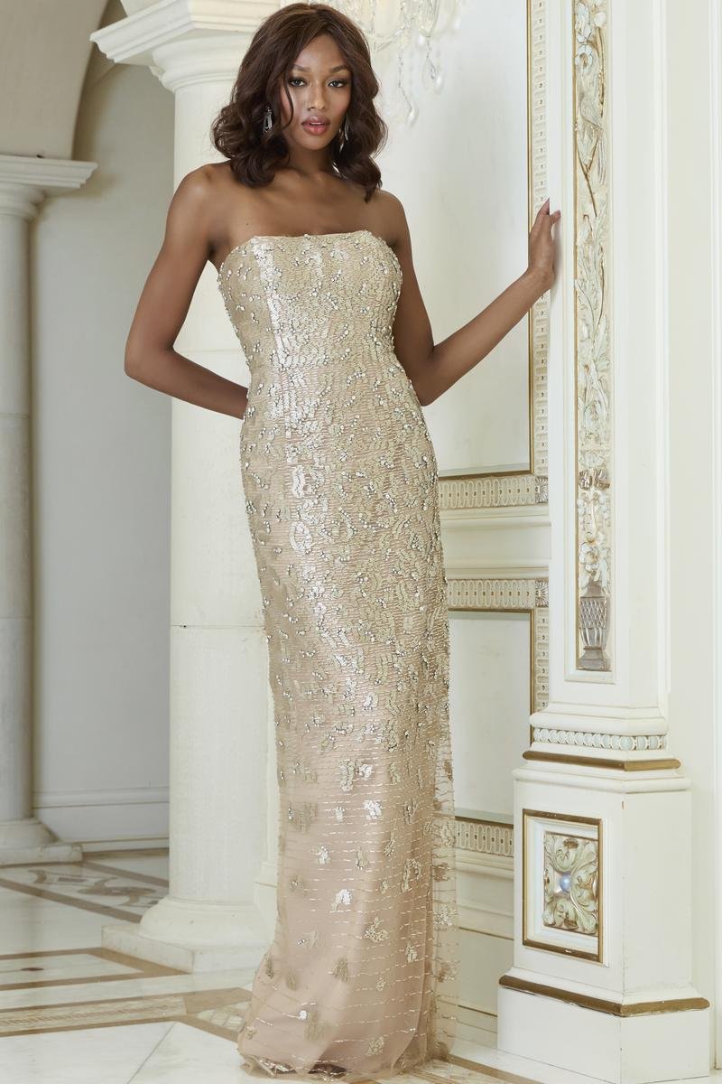 Jovani 40887 Nude Silver Prom Dress