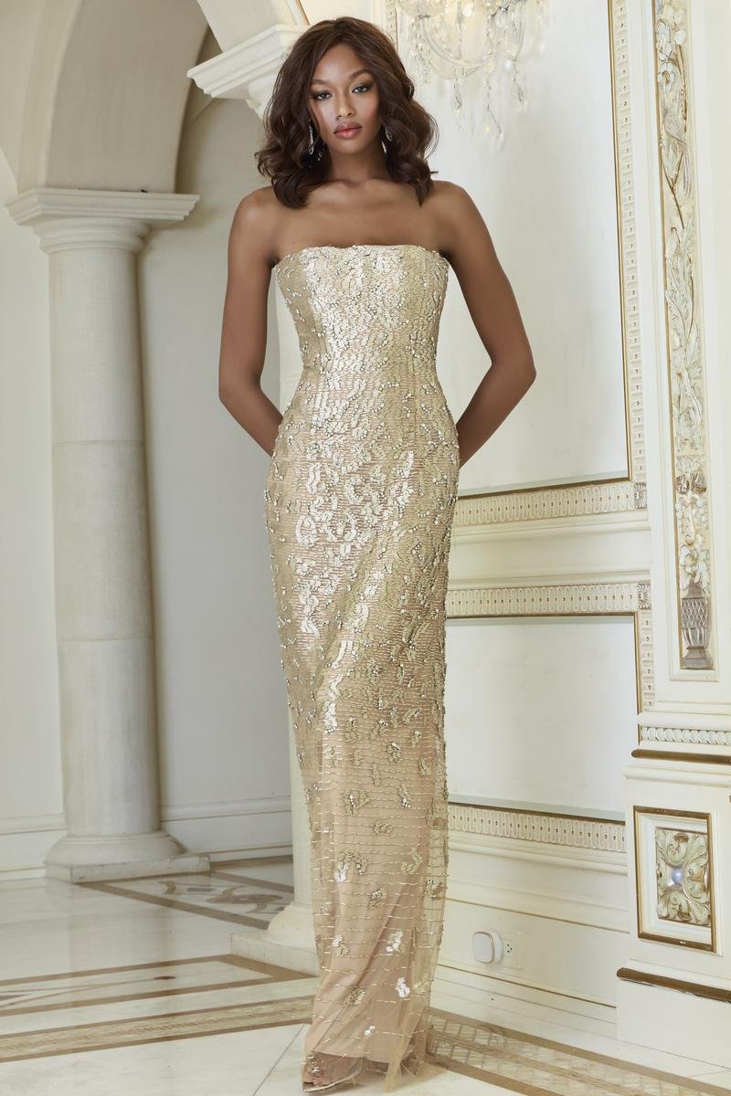 Jovani 40887 Nude Silver Prom Dress