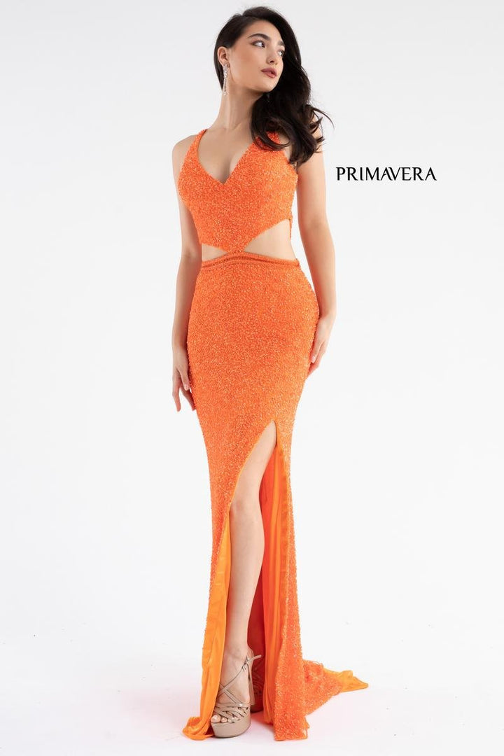 Primavera Couture 3744 Orange Prom Dress