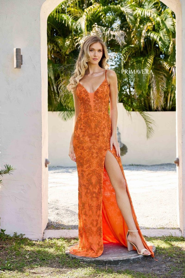 Primavera Couture 4317 Orange Prom Dress