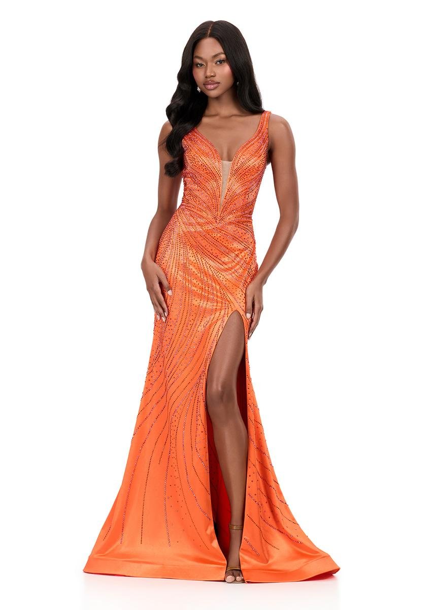 Ashley Lauren 12203 Orange Prom Dress