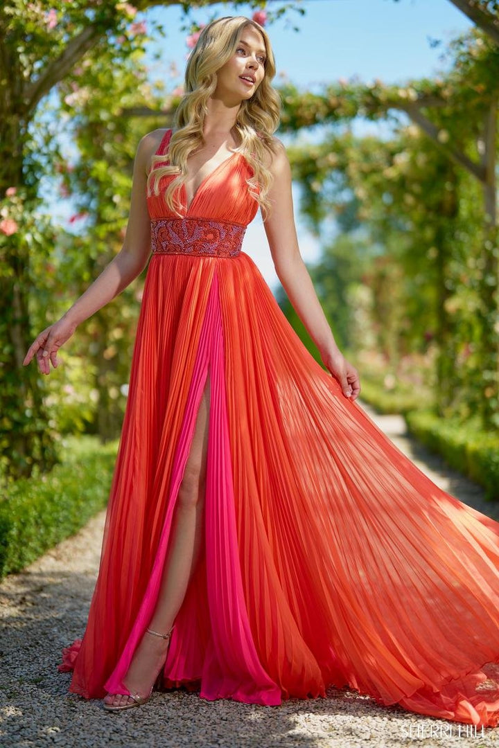 Sherri Hill 56700 Orange Bright Pink Prom Dress