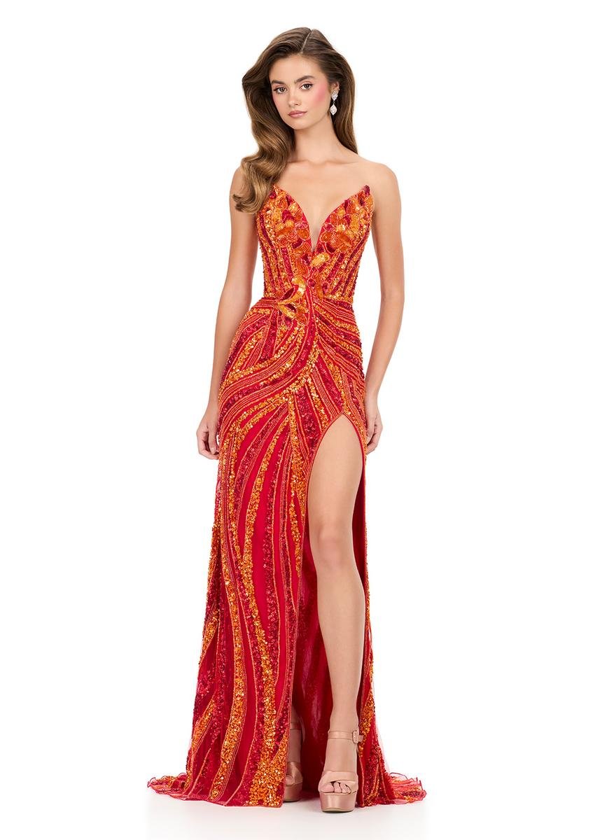 Ashley Lauren 12230 Orange Red Prom Dress