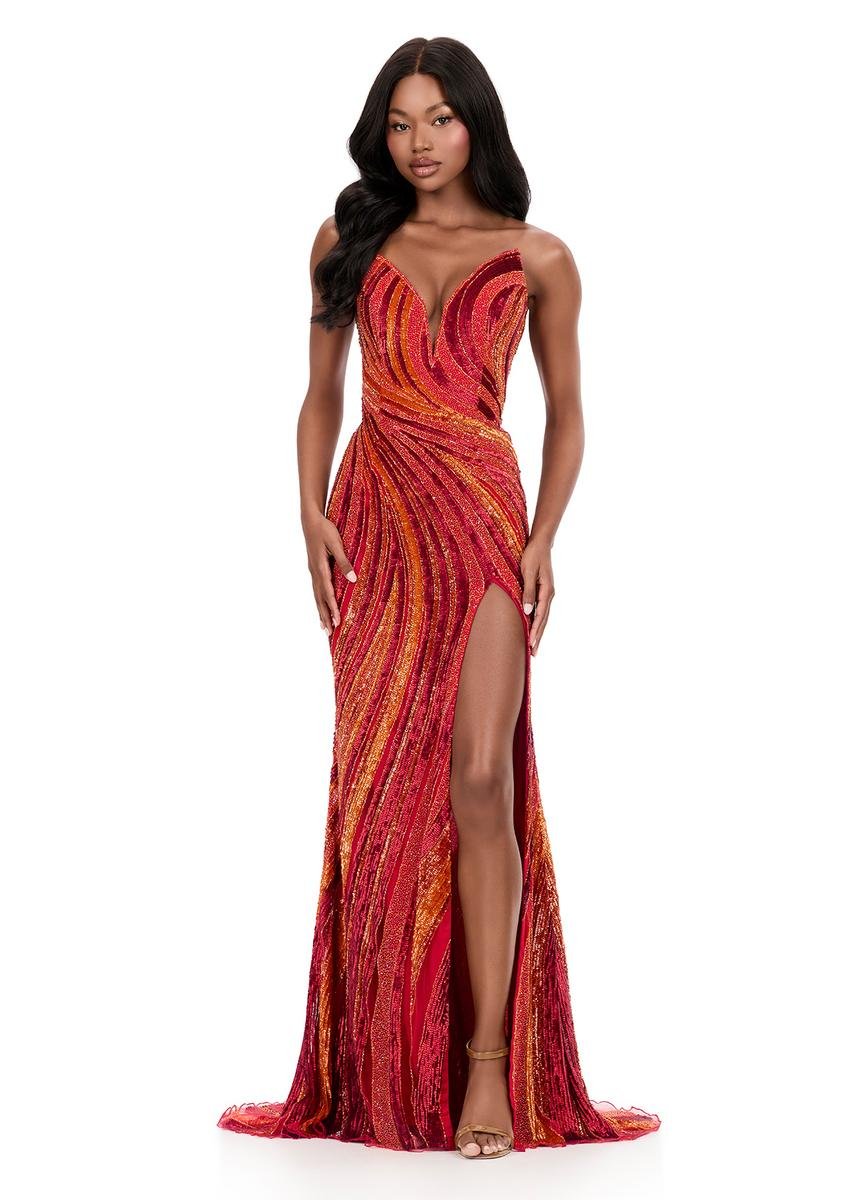 Ashley Lauren 12231 Orange Red Prom Dress