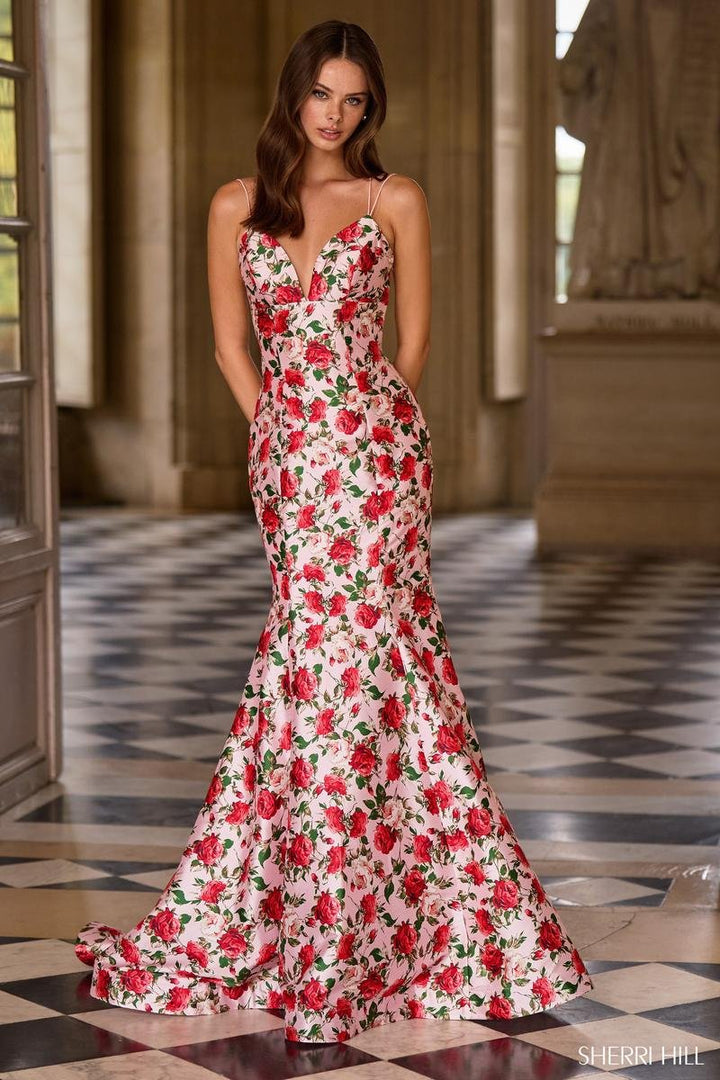Sherri Hill 57720 Pink Print Prom Dress