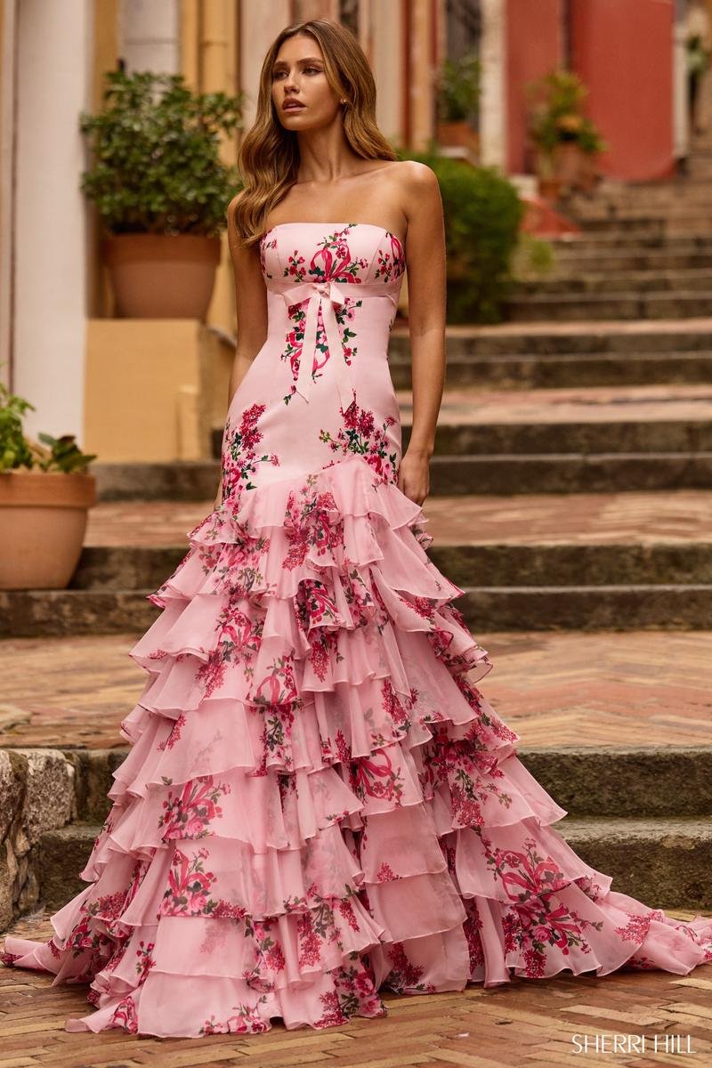 Sherri Hill 57144 Pink Print Prom Dress