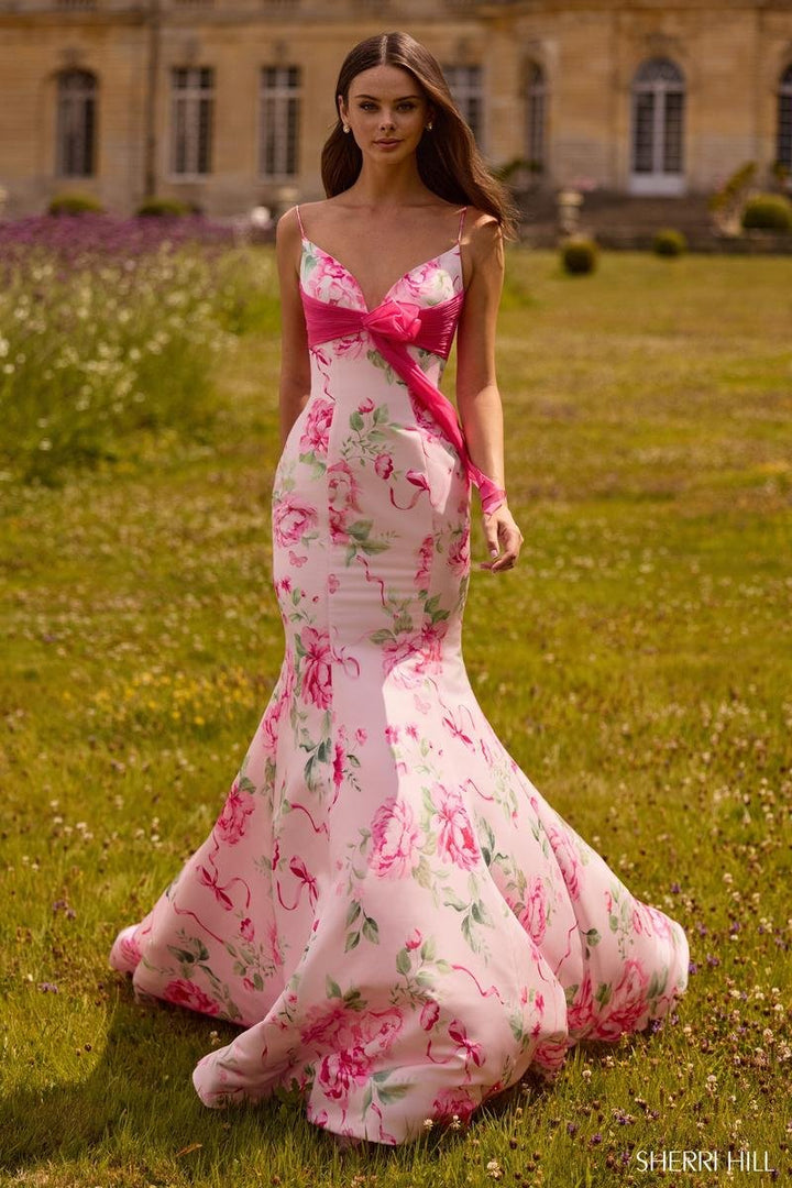 Sherri Hill 57834 Pink Print Prom Dress