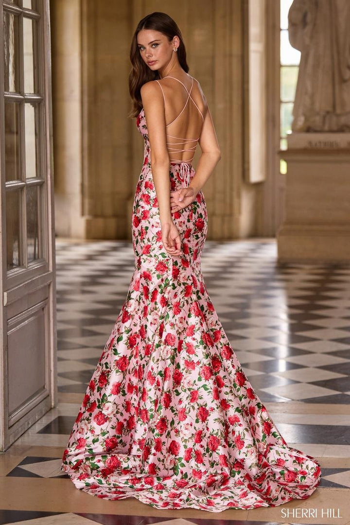 Sherri Hill 57720 Pink Print Prom Dress