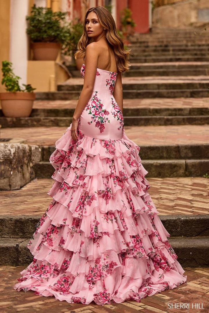 Sherri Hill 57144 Pink Print Prom Dress