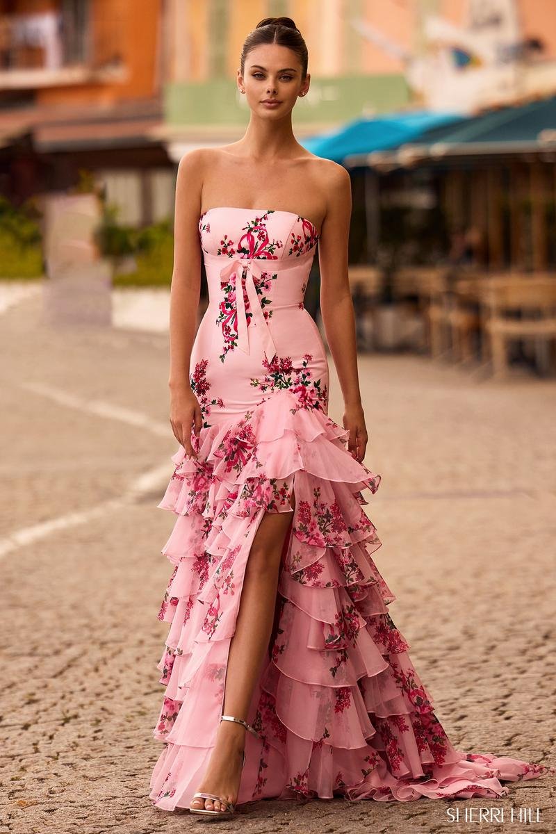 Sherri Hill 57144 Pink Print Prom Dress