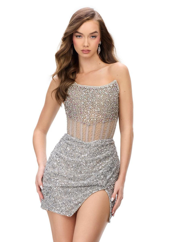 Ashley Lauren 4564 Silver Prom Dress