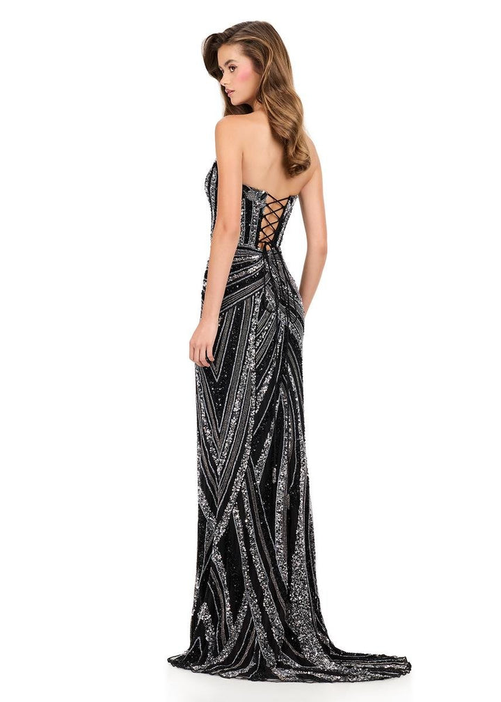 Ashley Lauren 12230 Silver Black Prom Dress