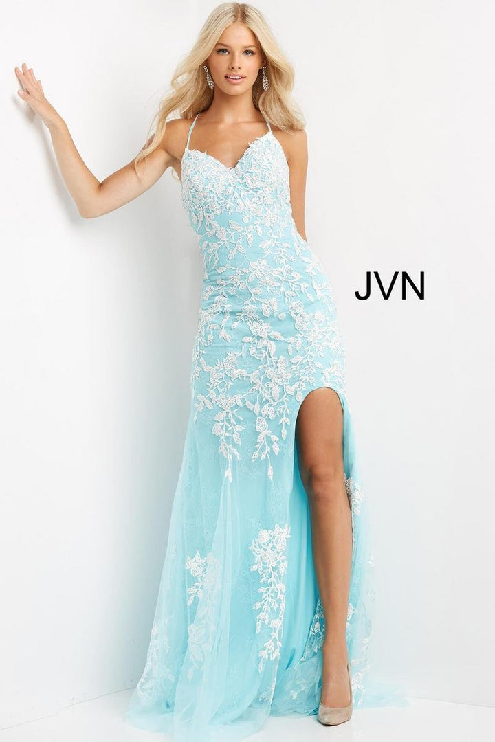Jovani 06660 — Sky Blue/White