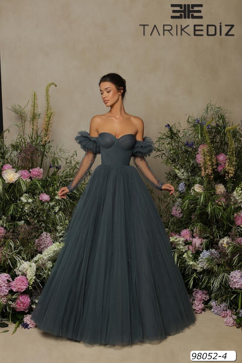 Tarik Ediz 98052 Smoke Blue Prom Dress
